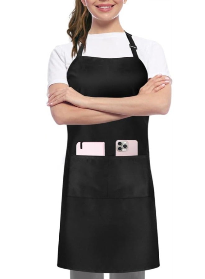 Chef Aprons, Black Apron with 2 Pockets, Waterproof Adjustable Apron for Men, Women, Professional Kitchen Apron for Kitchen, Gardening, Restaurant, Barbecue, Coffee - Image 1